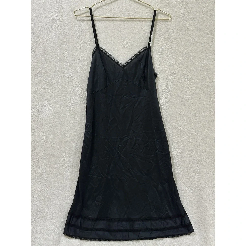 Vintage JC PENNEY Black Long Nylon Nightgown Dress Lace‎ Union Sz 16/38 Lingerie